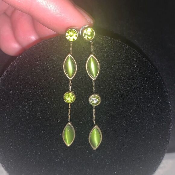 Vintage Antique Green and Citrine Stone Drop Earrings - Picture 1 of 8